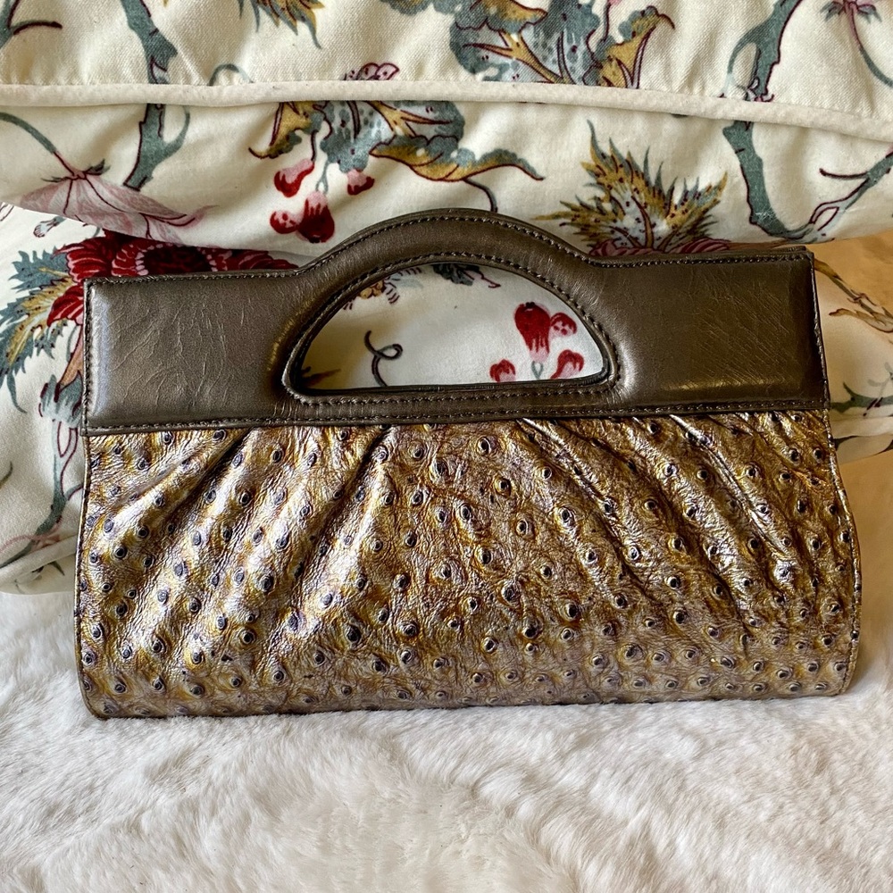Chi by Carlos Falchi BEAUTIFUL AND UNIQUE ostrich embossed leather clutch